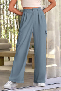 Cargo Style High Waist Slate Blue Pocket Chic Pants
