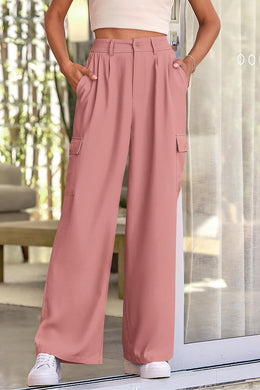 Cargo Style High Waist Coral Pink Pocket Chic Pants