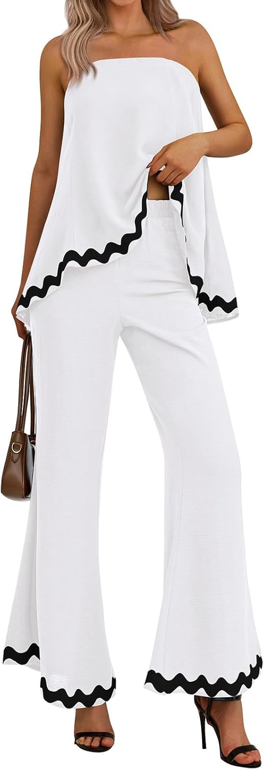 Pretty Trim White/Black Strapless 2pc Jumpsuit