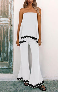 Pretty Trim Black/White Strapless 2pc Jumpsuit