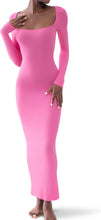 Load image into Gallery viewer, Chic Textured Pink Long Sleeve Knot Maxi Dress