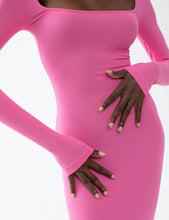 Load image into Gallery viewer, Chic Textured Pink Long Sleeve Knot Maxi Dress
