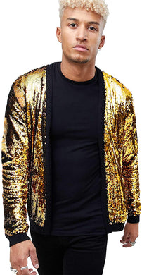 Men's Gold Sparkle Sequin Open Front Long Sleeve Jacket