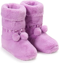 Load image into Gallery viewer, Winter Lavender Pink Fuzzy Pom Pom Bootie Slippers