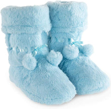 Load image into Gallery viewer, Winter Light Blue Fuzzy Pom Pom Bootie Slippers