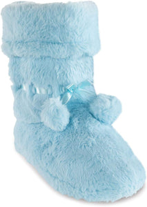 Winter Light Blue Fuzzy Pom Pom Bootie Slippers