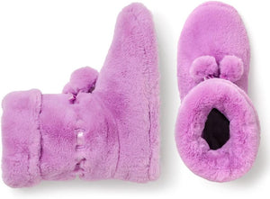 Winter Lavender Pink Fuzzy Pom Pom Bootie Slippers