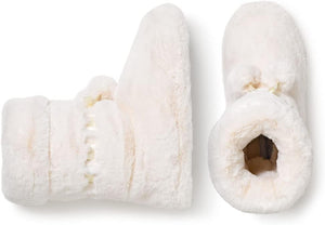 Winter Cream Fuzzy Pom Pom Bootie Slippers