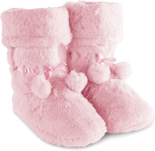 Load image into Gallery viewer, Winter Light Blue Fuzzy Pom Pom Bootie Slippers