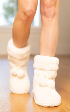 Winter Cream Fuzzy Pom Pom Bootie Slippers