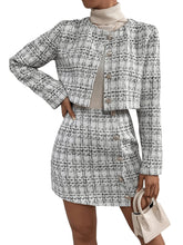 Load image into Gallery viewer, Pale White Designer Chic Tweed Blazer Jacket &amp; Skirt Set