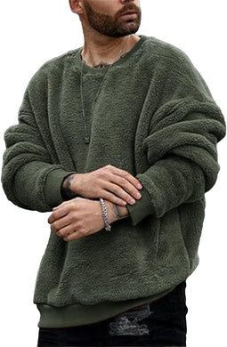 Men's Fuzzy Green Sherpa Sleeve Pull Over Sweatshirt