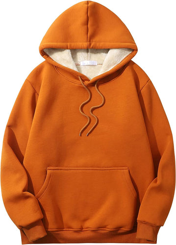 Men's Sherpa Fleece Orange Long Sleeve Hoodie