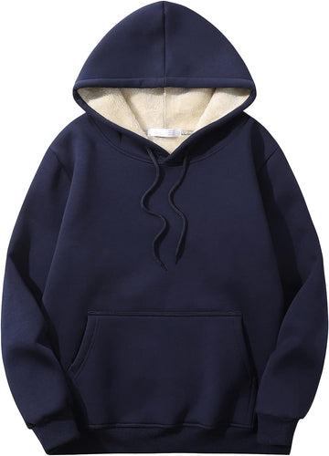 Men's Sherpa Fleece Navy Blue Long Sleeve Hoodie