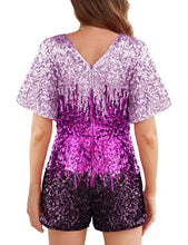 Load image into Gallery viewer, Dark Purple Sequin Sparkle Ruffle Sleeve Shorts Romper