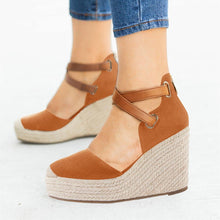 Load image into Gallery viewer, Yellow Suede Wedge Ankle Strap Closed Toe Sandalse