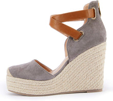 Load image into Gallery viewer, Beige Suede Wedge Ankle Strap Closed Toe Sandalse