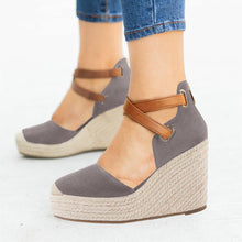 Load image into Gallery viewer, Brown Suede Wedge Ankle Strap Closed Toe Sandalse