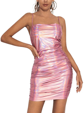 Pink Ruched Cocktail Party Mini Dress