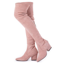 Load image into Gallery viewer, Pink Thigh High Suede Over The Knee Stretch Boot