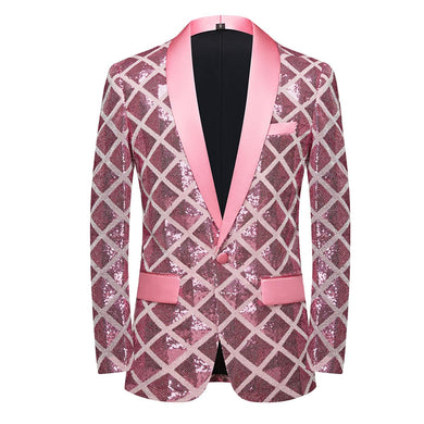 Pink Men's Diamond Sequin Long Sleeve Blazer