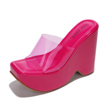 Load image into Gallery viewer, Pink Platform Open Toe Wedge Heels