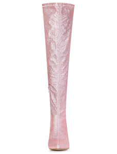 Pink Stylish Glitter Sequin Over The Knee Boots