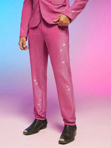 Pink Sequins Men's Sequin Glitter Dress Pants