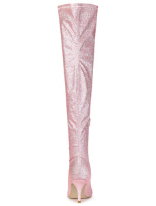 Pink Stylish Glitter Sequin Over The Knee Boots