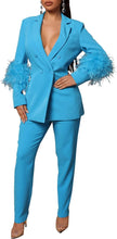 Load image into Gallery viewer, Feathered Black One Button Women&#39;s 2pc Business Blazer &amp; Pants Set