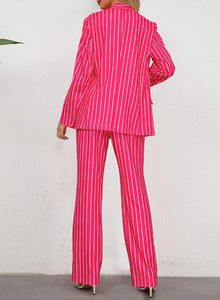 Highlighter Striped One Button Women's 2pc Business Blazer & Pants Set