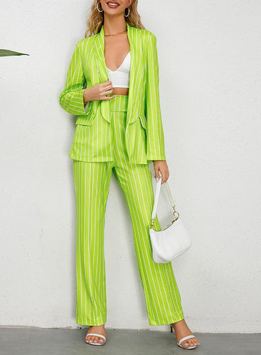 Highlighter Striped One Button Women's 2pc Business Blazer & Pants Set