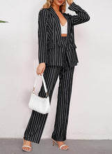 Load image into Gallery viewer, Black Striped One Button Women&#39;s 2pc Business Blazer &amp; Pants Set