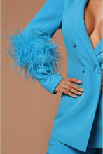 Load image into Gallery viewer, Feathered Blue One Button Women&#39;s 2pc Business Blazer &amp; Pants Set
