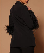 Load image into Gallery viewer, Feathered Black One Button Women&#39;s 2pc Business Blazer &amp; Pants Set