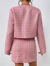 Load image into Gallery viewer, Pink Plaid Designer Chic Tweed Blazer Jacket &amp; Skirt Set