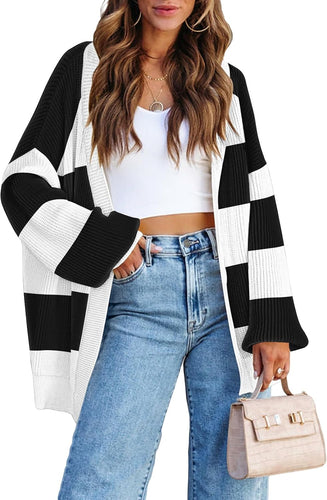 Two Tone Black/White Long Sleeve Cardigan Sweater