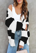 Load image into Gallery viewer, Two Tone Black/White Long Sleeve Cardigan Sweater