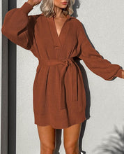 Load image into Gallery viewer, Oversized Belted Knit Green Pullover Sweater Dress