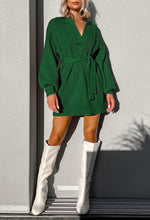 Load image into Gallery viewer, Oversized Belted Knit Green Pullover Sweater Dress