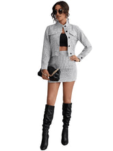 Load image into Gallery viewer, Plaid White Designer Chic Tweed Blazer Jacket &amp; Skirt Set