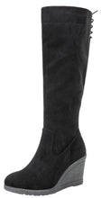 Load image into Gallery viewer, Black Suede Winter Fab Knee High Wedge Boots
