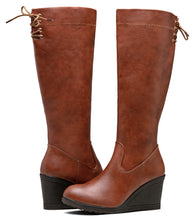 Load image into Gallery viewer, Brown Winter Fab Knee High Wedge Boots