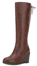 Load image into Gallery viewer, Cognac Winter Fab Knee High Wedge Boots