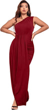 Load image into Gallery viewer, Plus Size Red One Shoulder Ruched Asymmetrical Maxi Dress