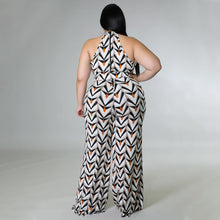 Load image into Gallery viewer, Plus Size White Printed Belted Halter Sleeveless Jumpsuit