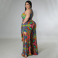 Load image into Gallery viewer, Plus Size Blue Belted Halter Sleeveless Jumpsuit