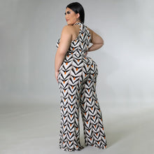 Load image into Gallery viewer, Plus Size Blue Belted Halter Sleeveless Jumpsuit