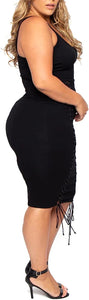 Plus Size Sleeveless Black Lace Up Bandage Style Dress