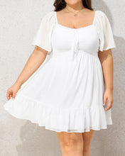 Load image into Gallery viewer, Plus Size Ruffled White Chiffon Short Sleeve Mini Dress